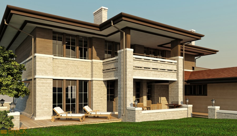 Кирпичный дом в стиле Райта