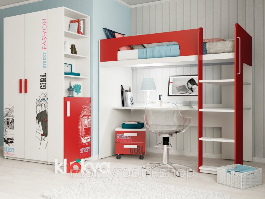 Кровать чердак клюква Джуниор