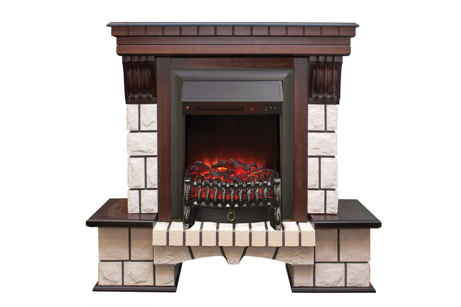 Электрический камин Royal Flame Pierre Luxe шампань + Fobos Brass темный дуб