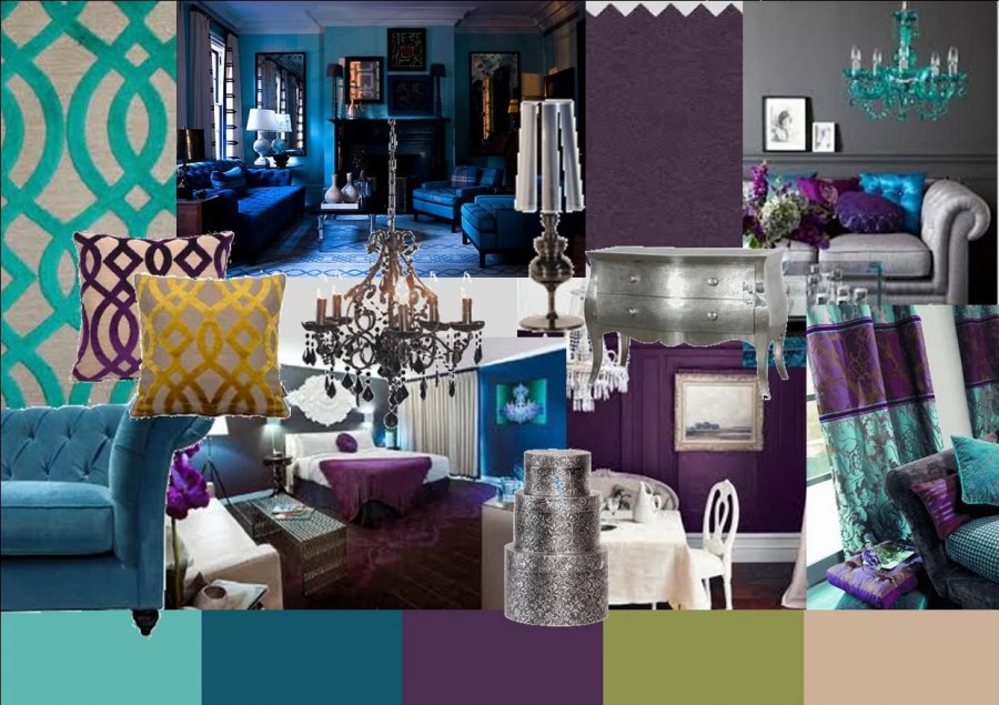Мудборд интерьер с бирюзовыми цветами