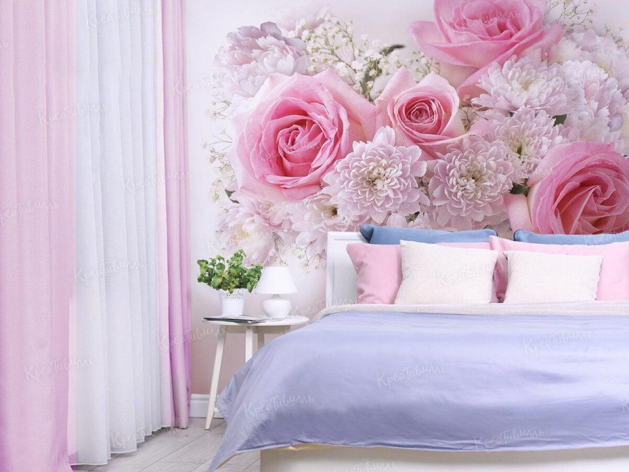 Розовые фотообои в спальню