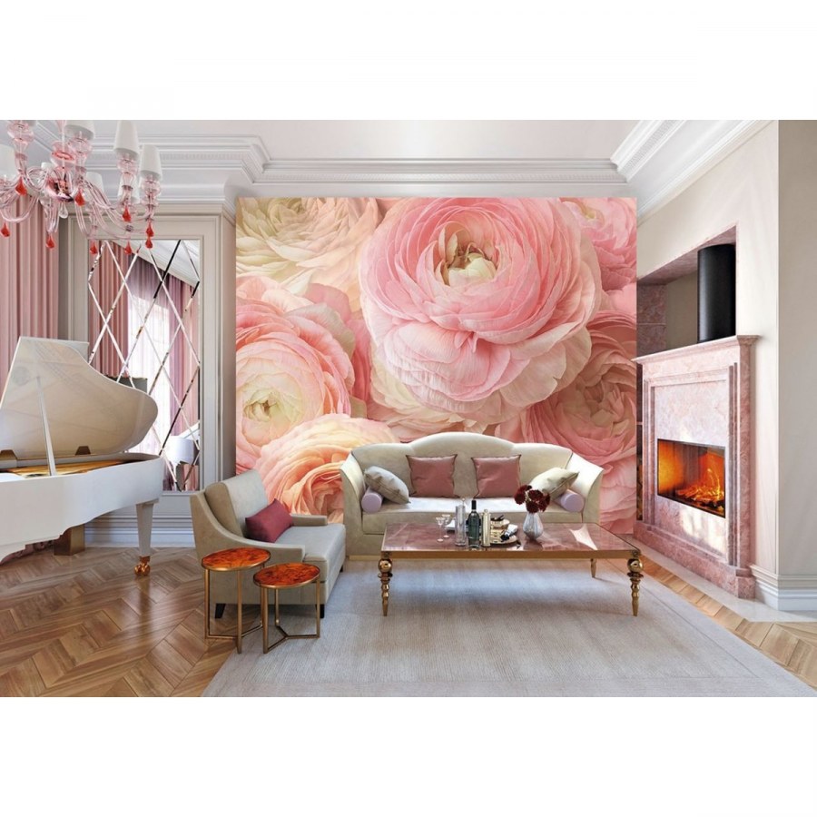 Фреска пионы в интерьере