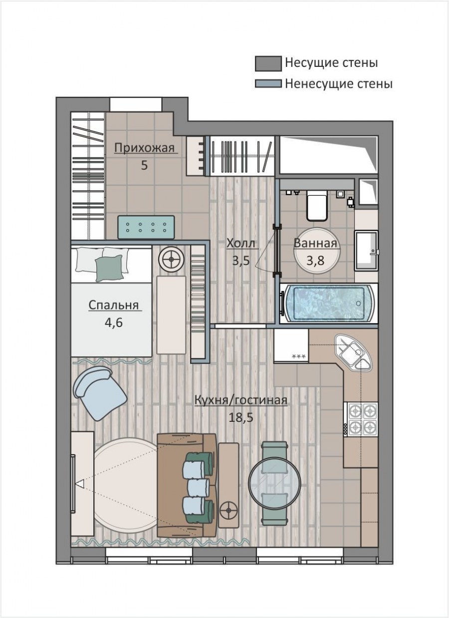 Проекты планировок однокомнатных квартир