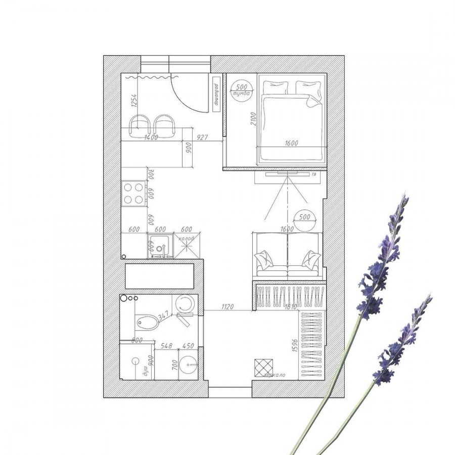 Планировка однокомнатной студии 30 кв.м