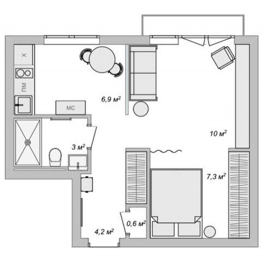 Планировка однушки 40 кв