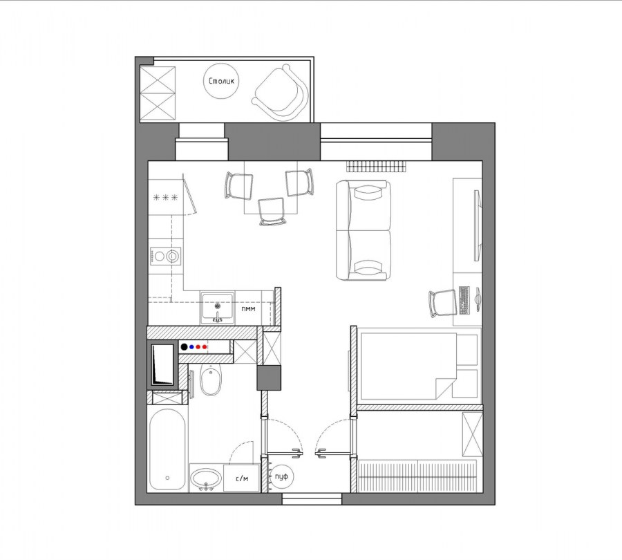Планировка однокомнатной хрущевки 28 кв.м