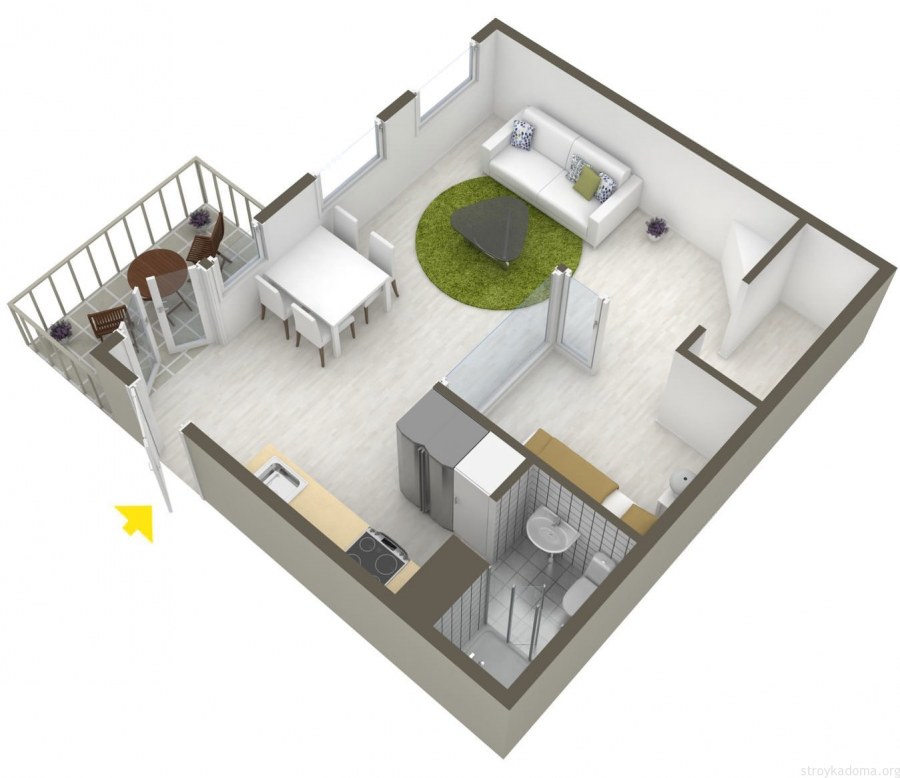 Планировка студии 34 кв.м