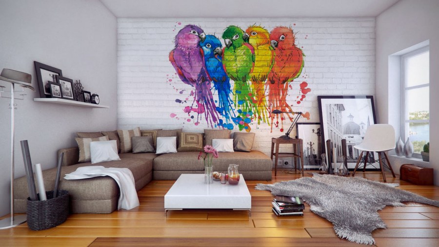 Рисунок на кирпичной стене в интерьере