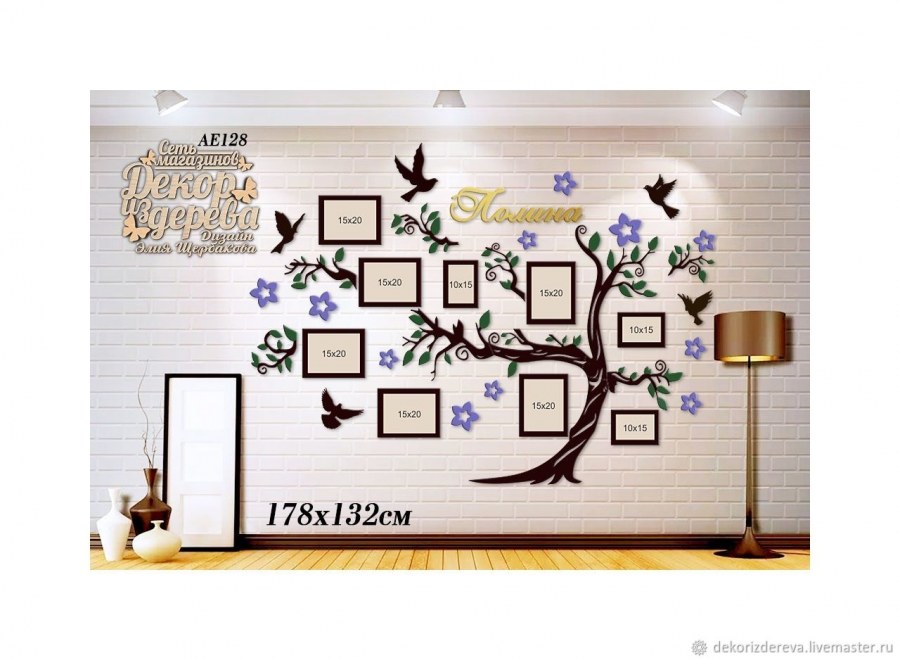 Декор на стену дерево с фоторамками