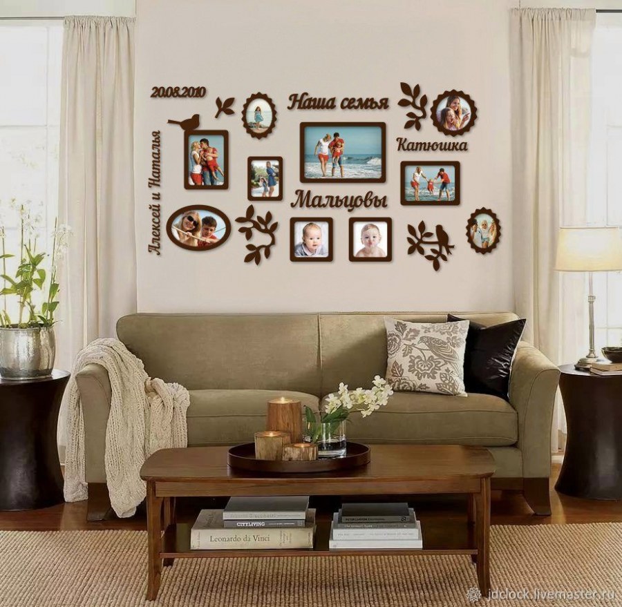 Фоторамки на стене в интерьере