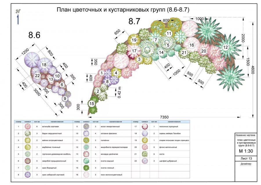 План цветника из многолетников проект