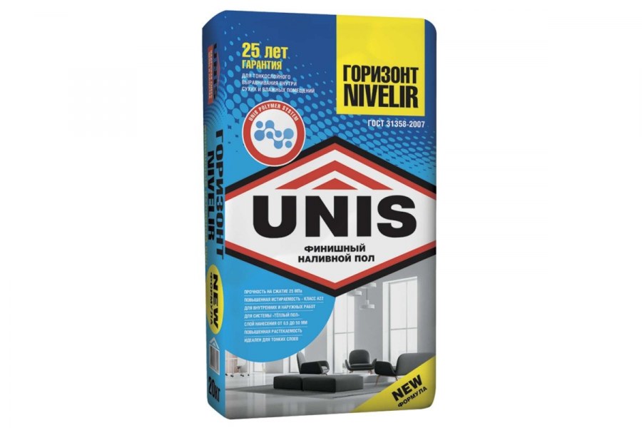 Пол наливной финишный Юнис "Горизонт" nivelir 20 кг