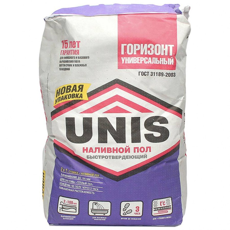 Наливной пол Юнис Горизонт универсальный быстротвердеющий