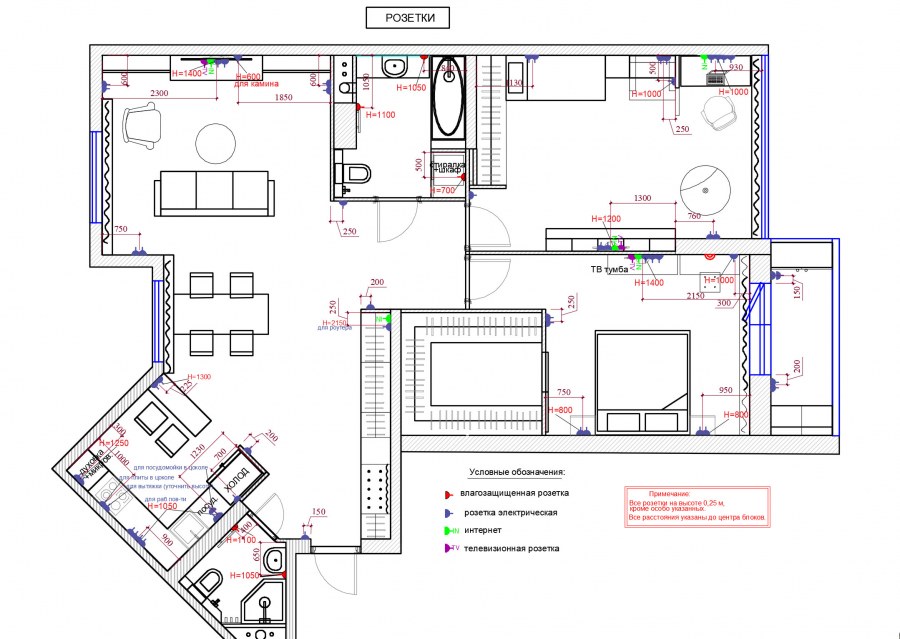 План розеток чертежи дизайнера