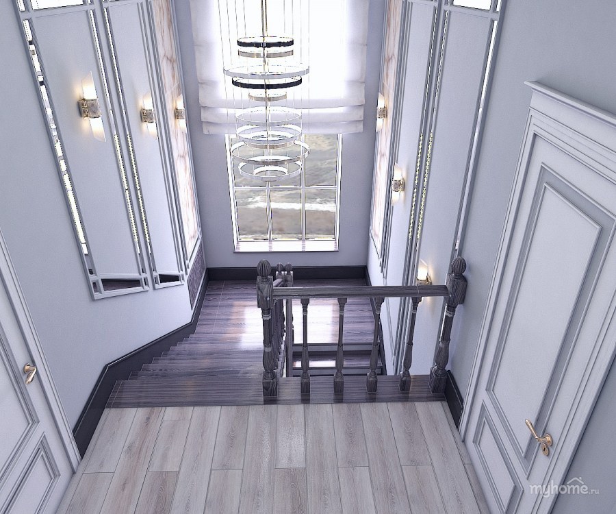 Окно в лестничном пролете в частном доме