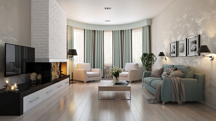 Современная гостиная в светлых тонах