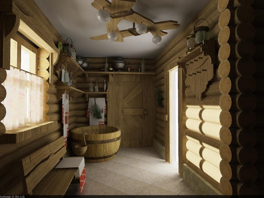 Отделка бани в деревенском стиле