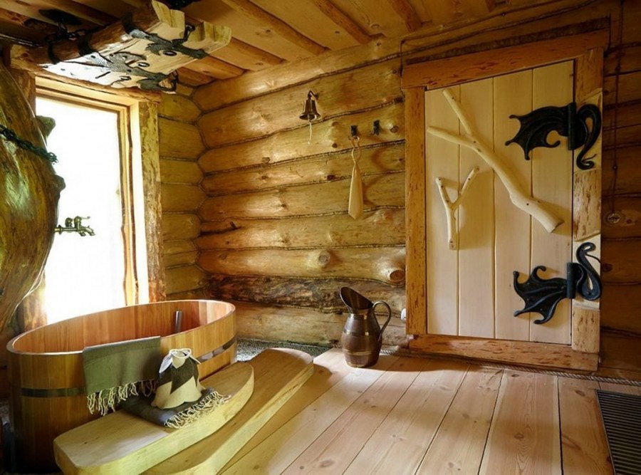 Интерьер бани из бревна