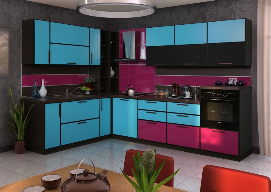 Фиолетово бирюзовая кухня