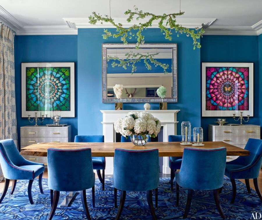 Интерьер столовой в синих тонах
