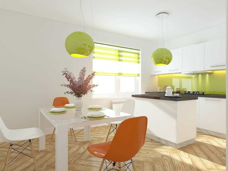 Белая кухня с яркими акцентами