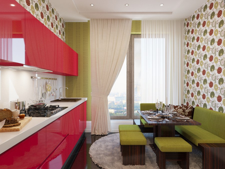 Интерьер кухни в ярких тонах