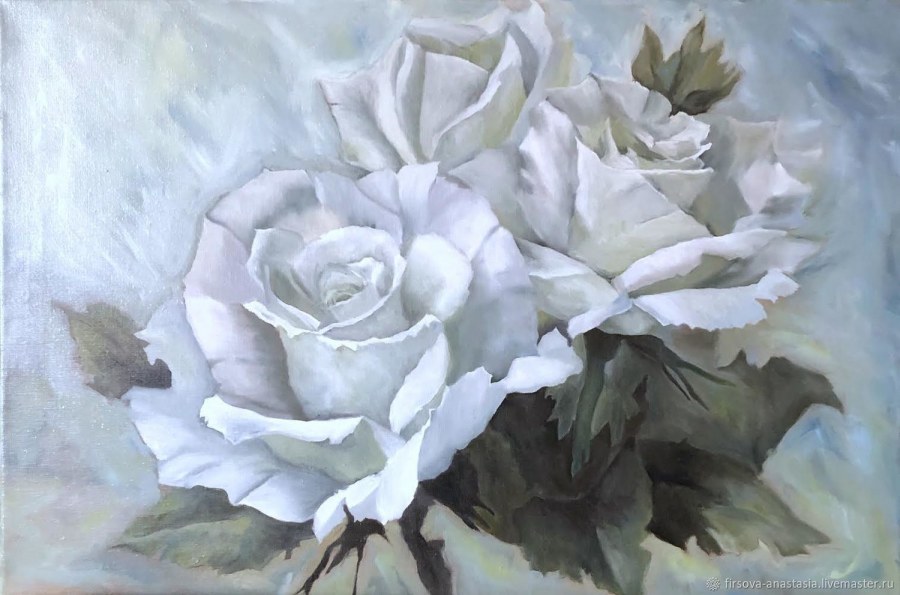 Белая роза живопись в интерьере