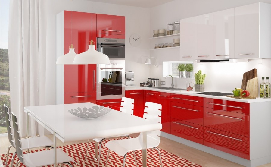 Красно белые кухонные гарнитуры