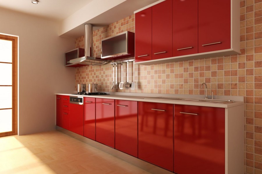 Кухонный гарнитур кораллового цвета