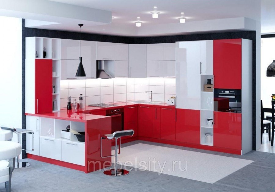 Кухонный гарнитур красный с белым