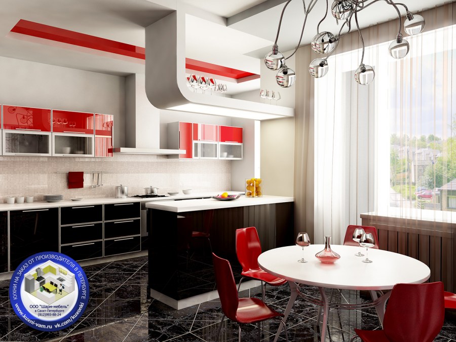 Кухня в красных тонах