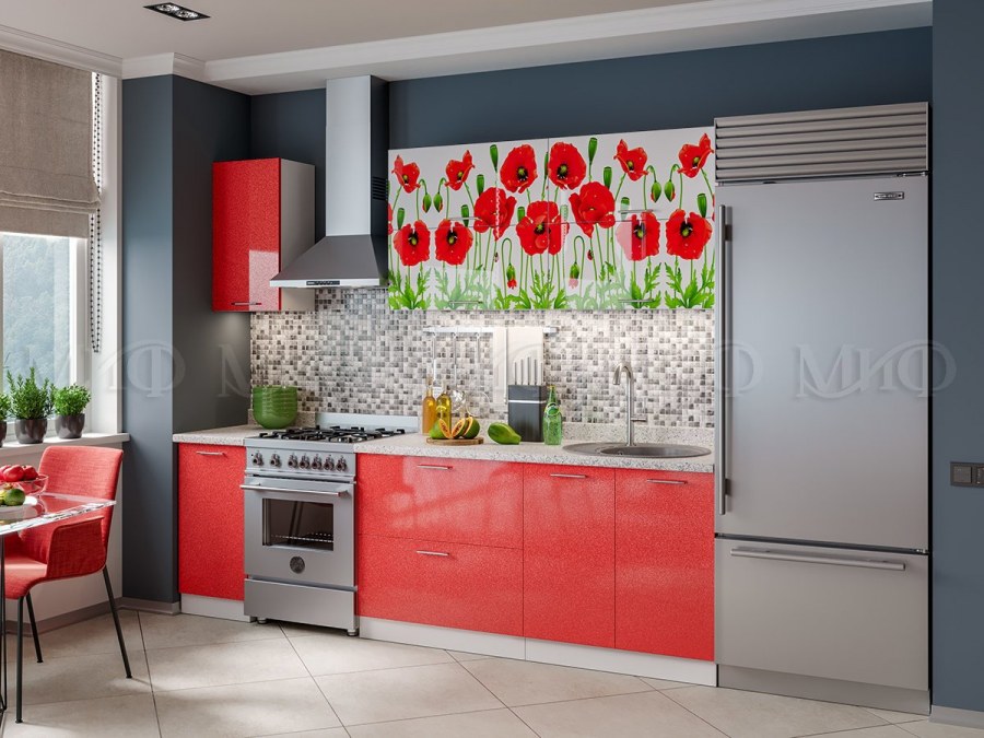 Кухня "красные маки" 1,6м