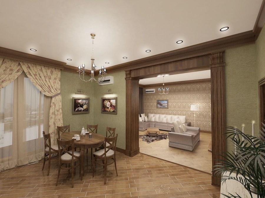 Столовая совмещенная с гостиной в стиле Прованс