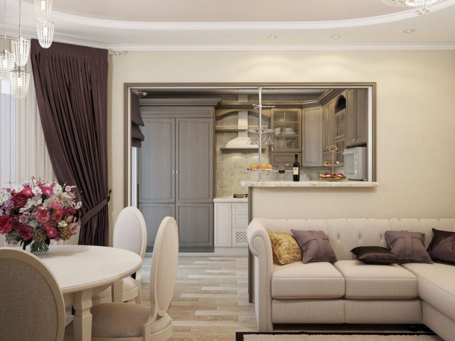 Кухня гостиная с двумя дверьми