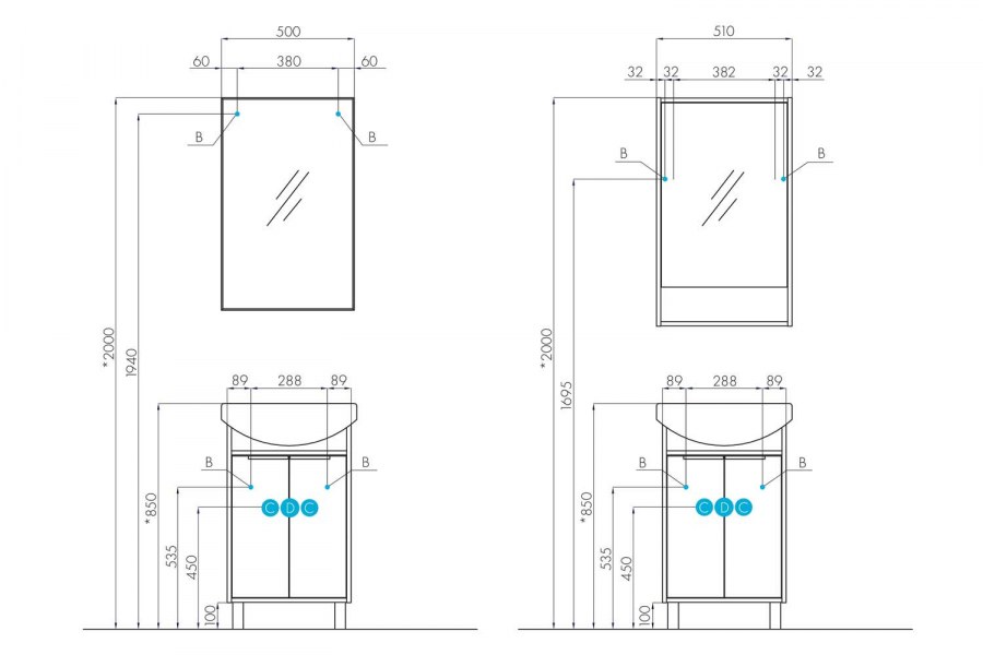 Тумба под раковину Aquaton Рико 50 белый, ясень фабрик 1a212401rib90