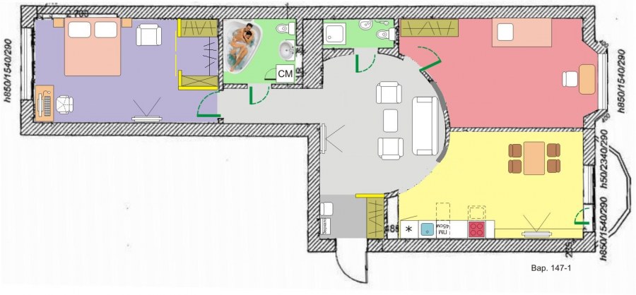 Трешка 65 м2 планировка монолит