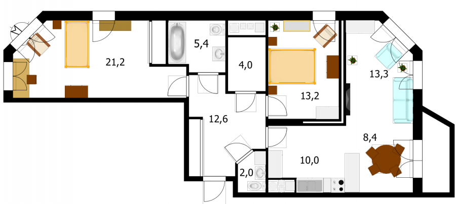 Планировка двухкомнатной квартиры 56 кв.м распашонка