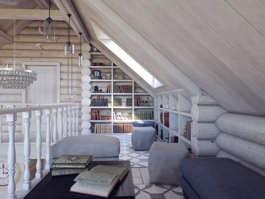 Интерьеры мансардных комнат в деревянном доме