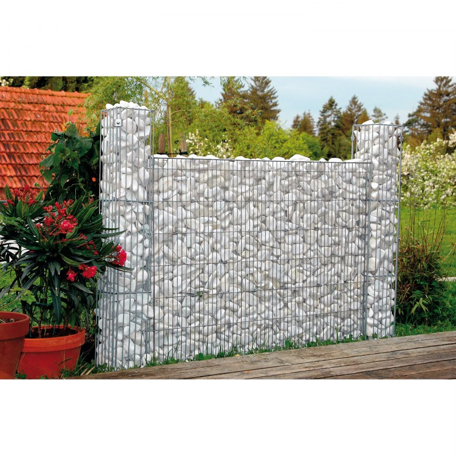 Забор из габиона белый камень