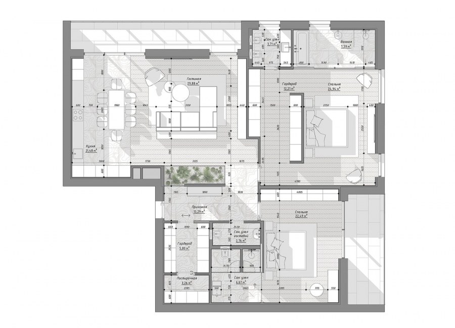 Четырехкомнатная квартира вид сверху