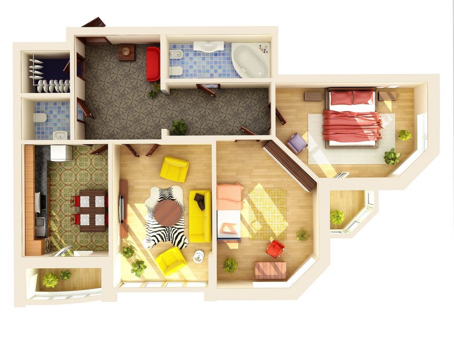 Планировка квартиры с мебелью вид сверху