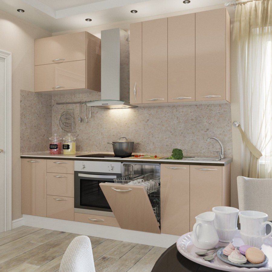 Кухня в бежево розовых тонах