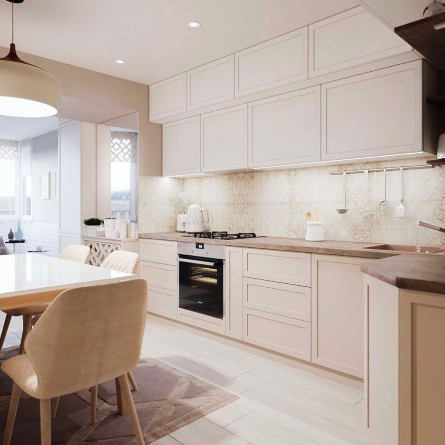 Кухня в бело бежевых тонах