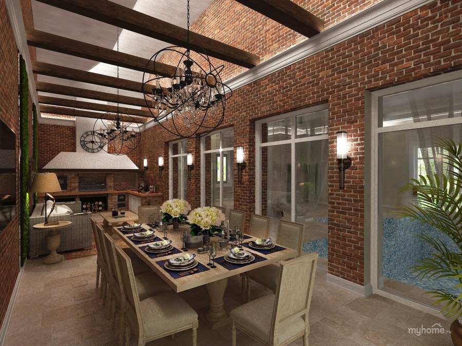 Беседка барбекю в стиле Райта