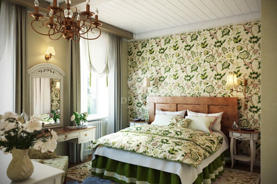 Кухня с цветастыми обоями