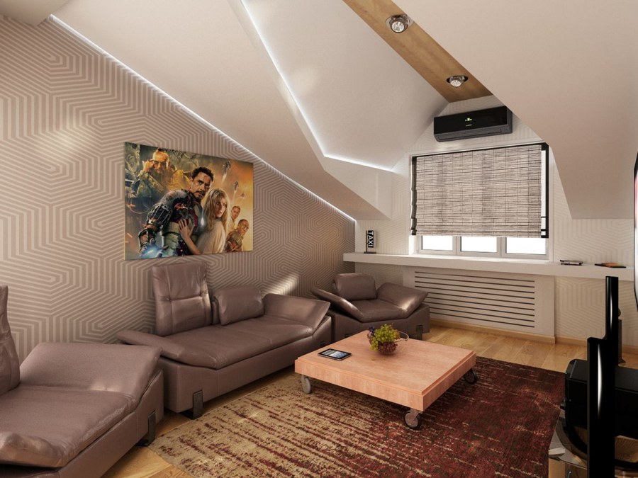 Интерьер спальни на мансарде