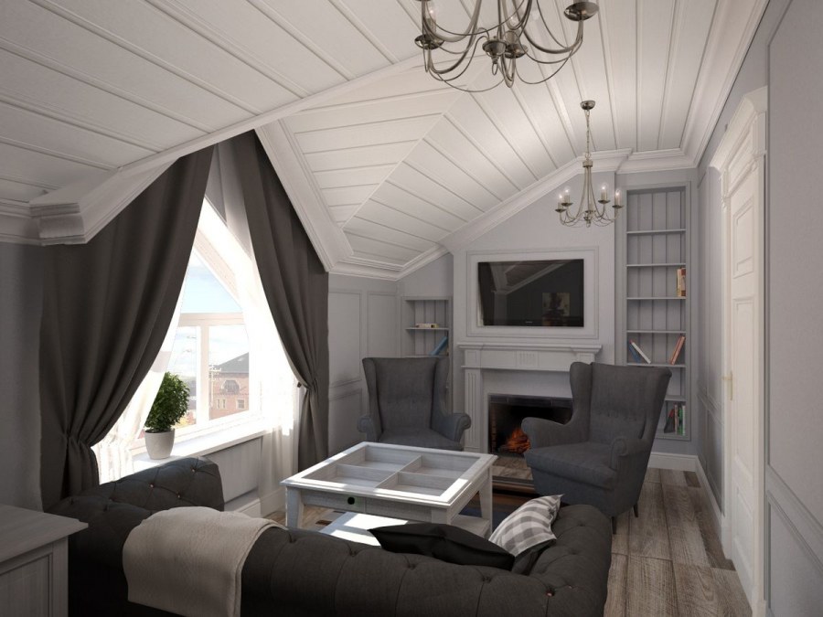 Интерьер мансарды в светлых тонах