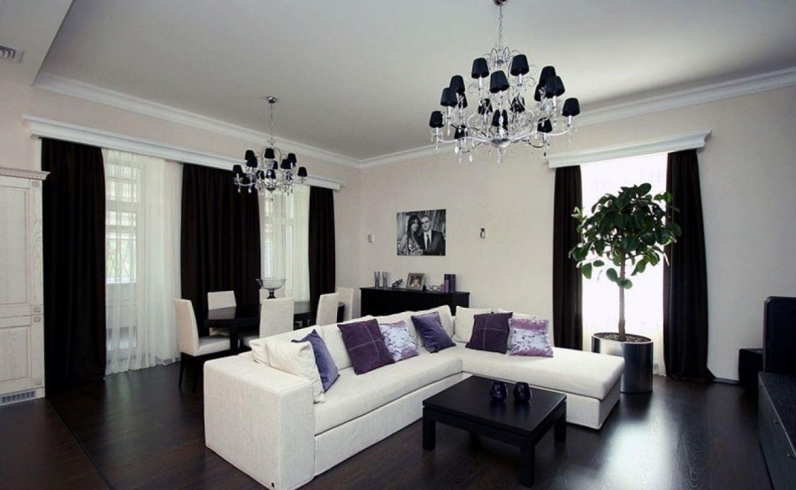 Интерьер гостиной в черно белых тонах