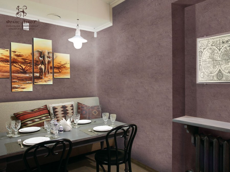 Белая декоративная штукатурка на кухне