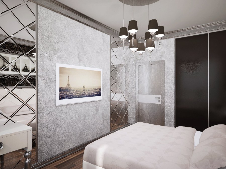 Зеркальная плитка в маленькой спальне